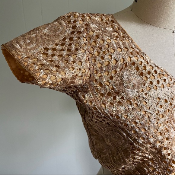 Vintage Metallic Rose Gold Crop Top Small Fairy Dainty Stiff Corset Hooks - Picture 3 of 12